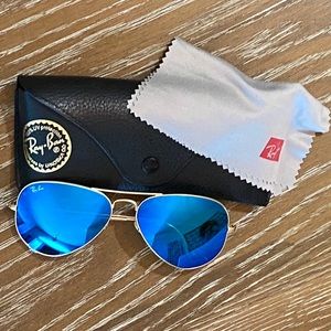 SOLD Authentic RayBan Aviator Blue Lens Sunglasses